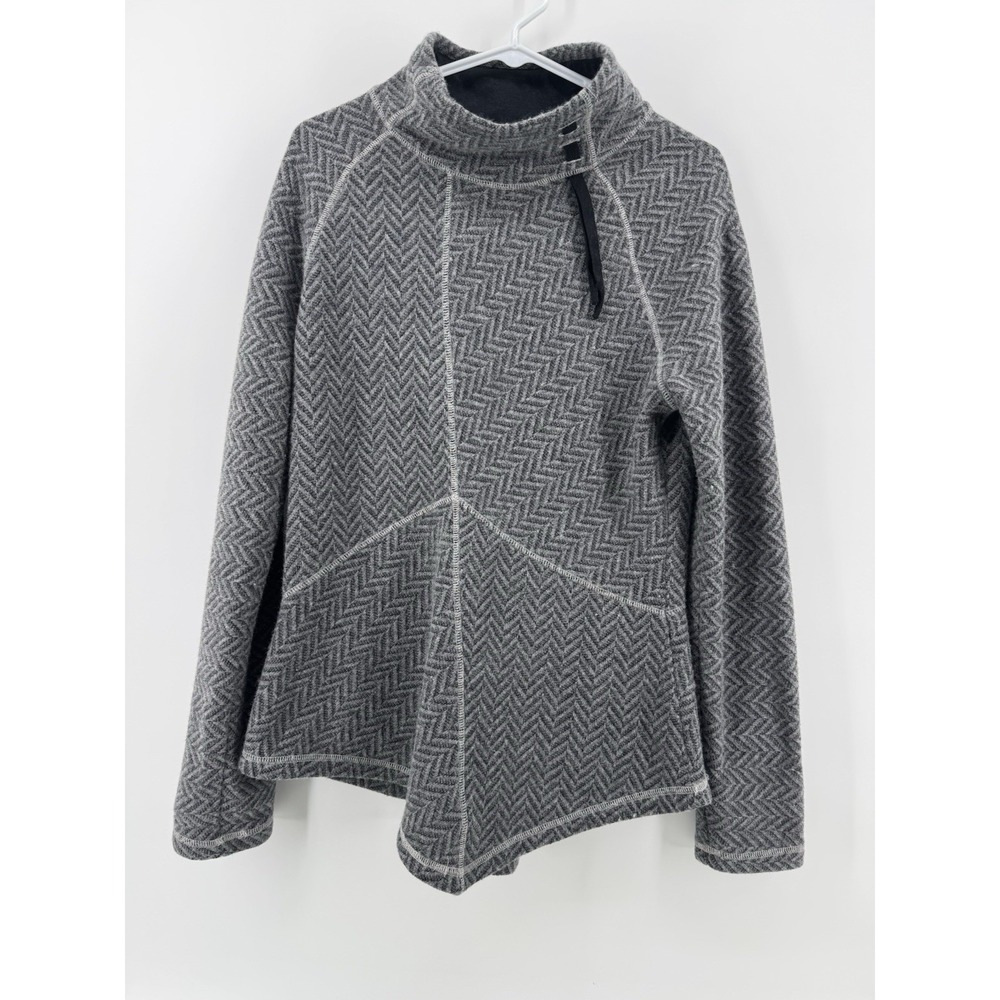 Prana Mattea Sweater Womens Sz L Gray High Neck Drawstring Pullover Wool Blend